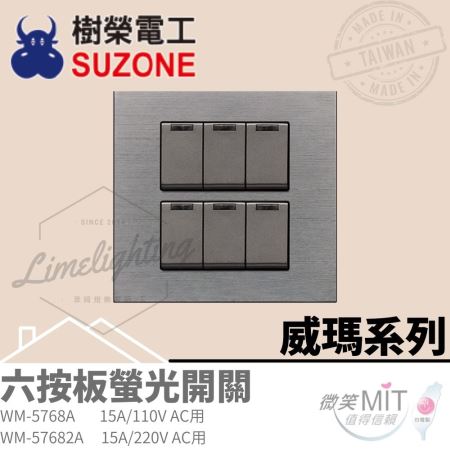 樹榮電工 威瑪系列 六按板螢光開關 附蓋板 Wisma 都會工業 台灣製造